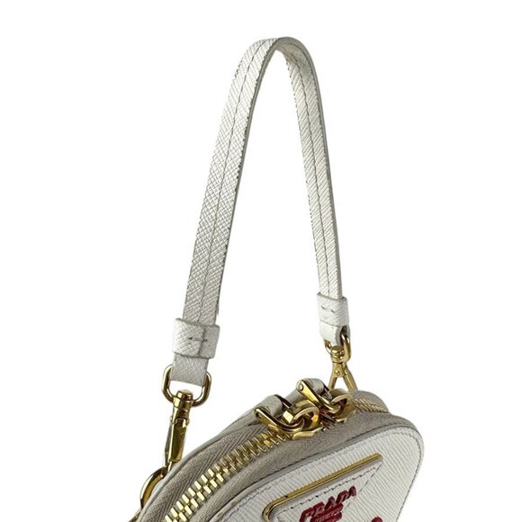 PRADA Crossbody Shoulder Bag Phone Holder Pouch Off White/Red Leather - Picture 11 of 13